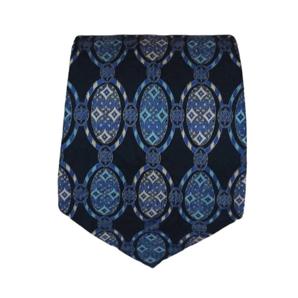 ITALO FERRETTI Black Geometric Silk Tie HANDMADE ITALY 61”/ 3.8" EC
